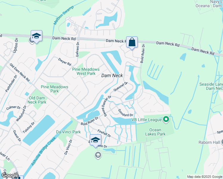 map of restaurants, bars, coffee shops, grocery stores, and more near 836 Quesnel Drive in Virginia Beach