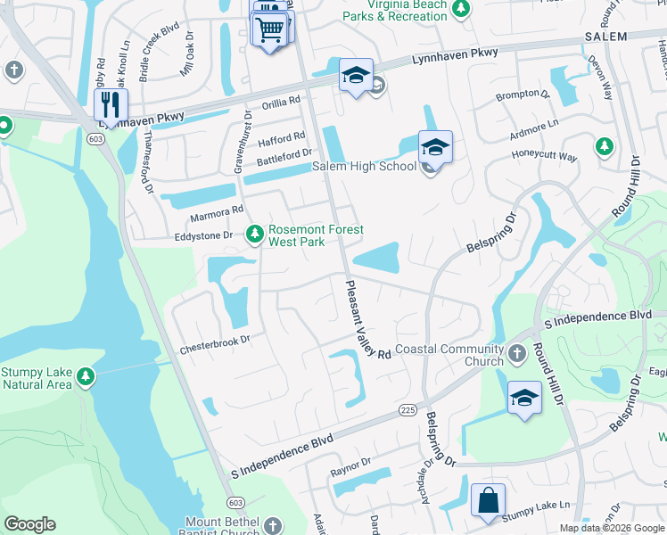 map of restaurants, bars, coffee shops, grocery stores, and more near 1317 Smyrna Circle in Virginia Beach