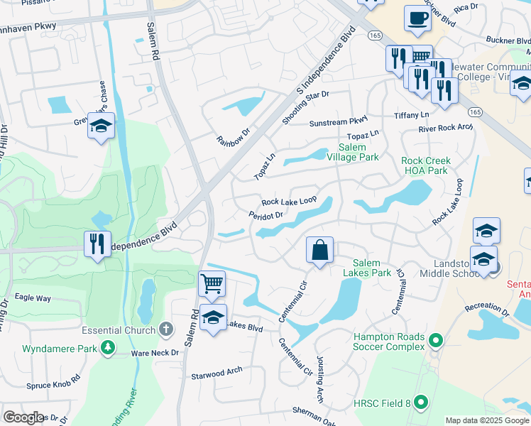 map of restaurants, bars, coffee shops, grocery stores, and more near 4071 Peridot Dr in Virginia Beach