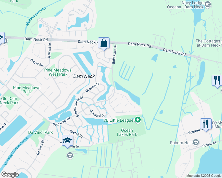 map of restaurants, bars, coffee shops, grocery stores, and more near 1609 Kitimal Drive in Virginia Beach