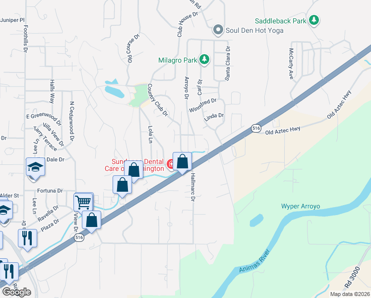 map of restaurants, bars, coffee shops, grocery stores, and more near 5511 Country Club Drive in Farmington