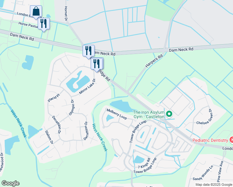 map of restaurants, bars, coffee shops, grocery stores, and more near 1913 London Bridge Road in Virginia Beach