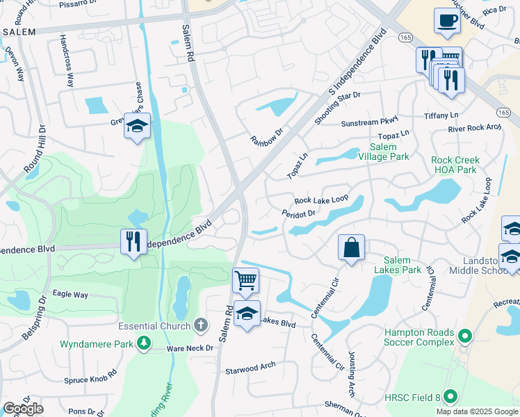 map of restaurants, bars, coffee shops, grocery stores, and more near 1772 Petree Drive in Virginia Beach