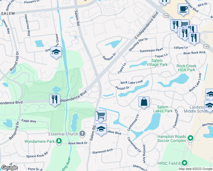map of restaurants, bars, coffee shops, grocery stores, and more near 1772 Petree Drive in Virginia Beach