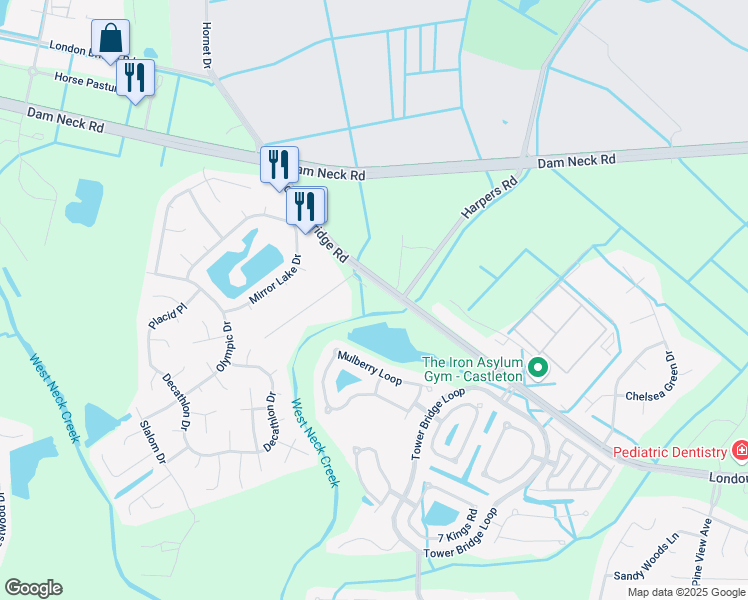 map of restaurants, bars, coffee shops, grocery stores, and more near 1913 London Bridge Road in Virginia Beach