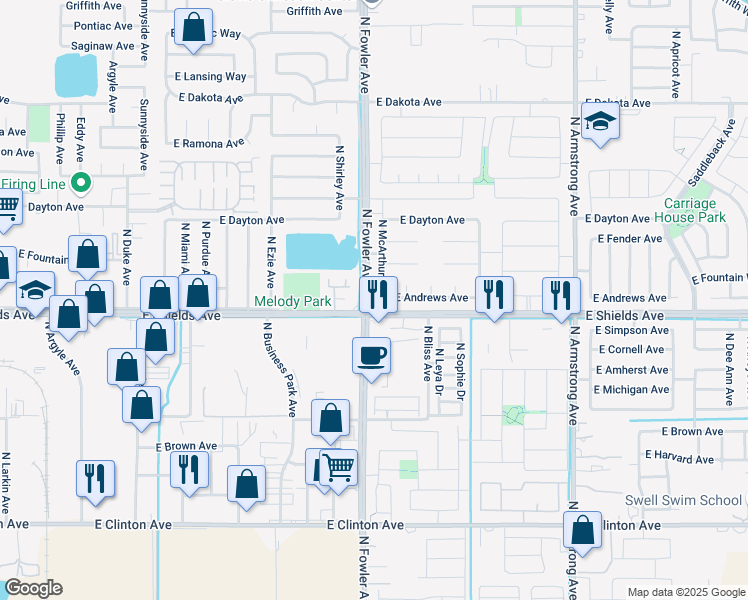 map of restaurants, bars, coffee shops, grocery stores, and more near 3003 North McArthur Avenue in Fresno