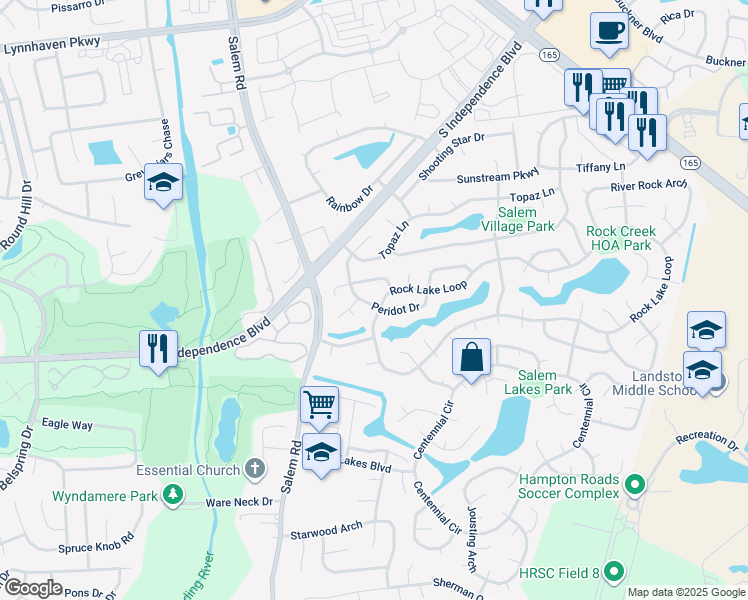 map of restaurants, bars, coffee shops, grocery stores, and more near 4047 Peridot Drive in Virginia Beach