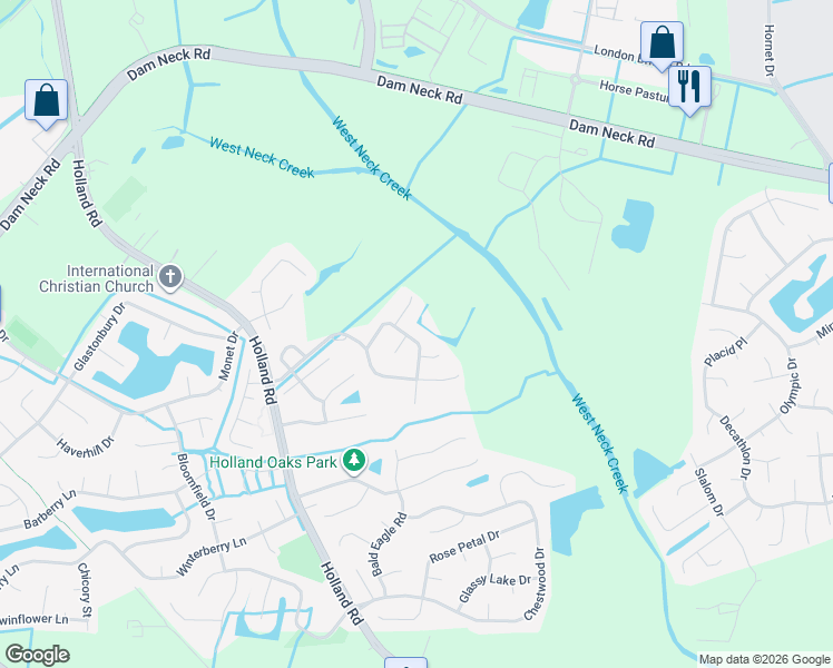 map of restaurants, bars, coffee shops, grocery stores, and more near 1888 Abbotsbury Way in Virginia Beach