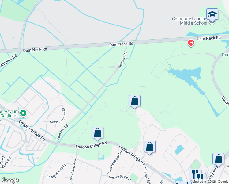 map of restaurants, bars, coffee shops, grocery stores, and more near 1700 Mayberry Drive in Virginia Beach