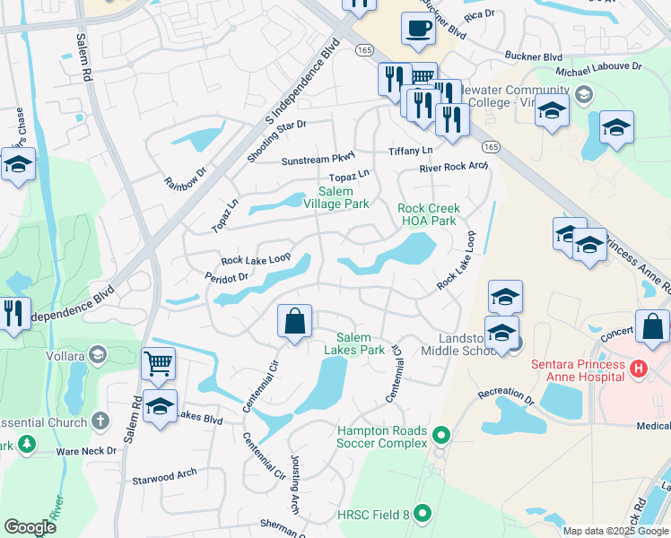 map of restaurants, bars, coffee shops, grocery stores, and more near 1701 Blue Lagoon Court in Virginia Beach