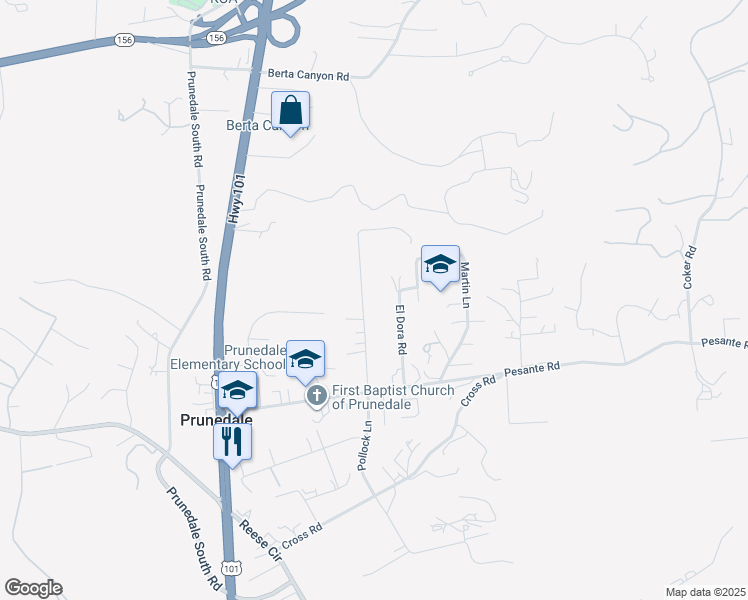 map of restaurants, bars, coffee shops, grocery stores, and more near 9445 Pollock Lane in Salinas