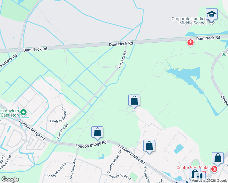 map of restaurants, bars, coffee shops, grocery stores, and more near 1700 Mayberry Drive in Virginia Beach