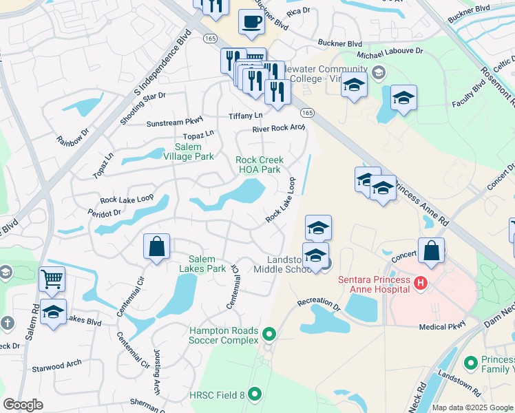 map of restaurants, bars, coffee shops, grocery stores, and more near 1901 Big Boulder Drive in Virginia Beach