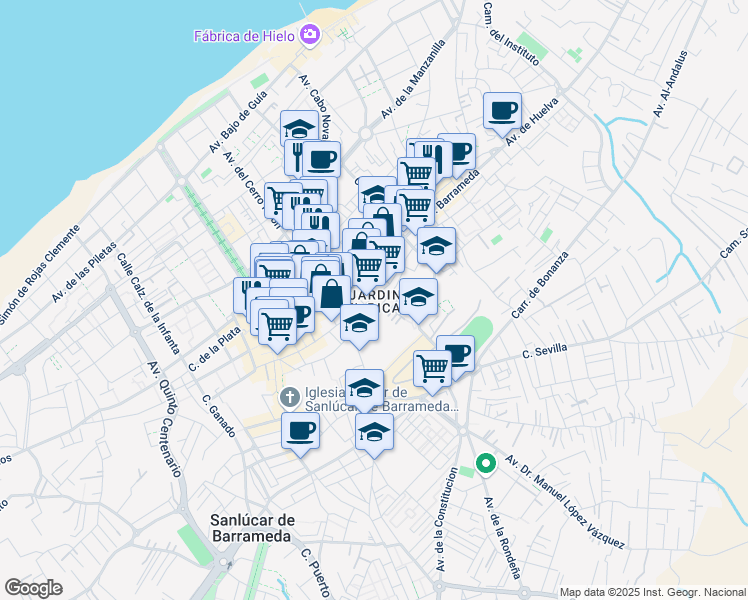 map of restaurants, bars, coffee shops, grocery stores, and more near 38 Calle Fariñas in Sanlúcar de Barrameda