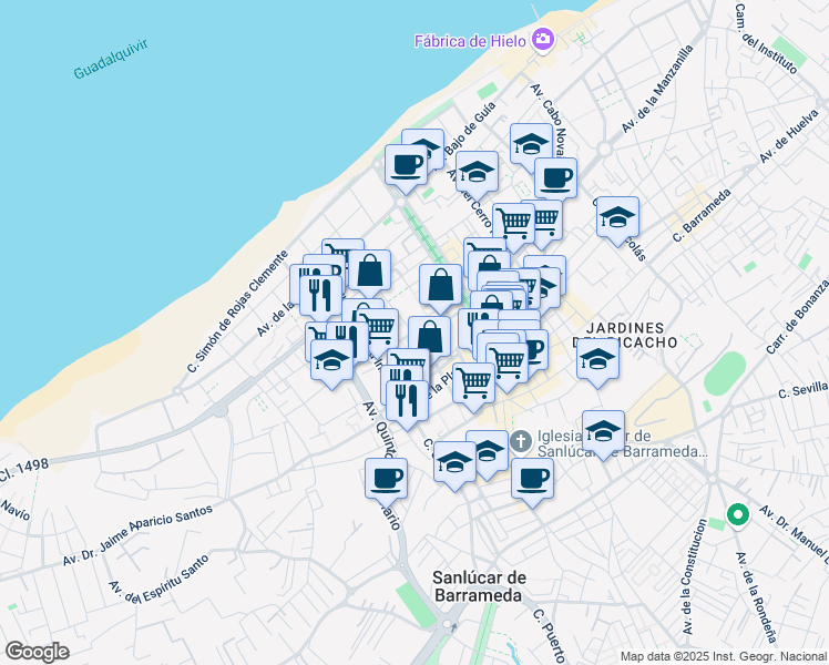 map of restaurants, bars, coffee shops, grocery stores, and more near Calle Hermano Fermín in Sanlúcar de Barrameda
