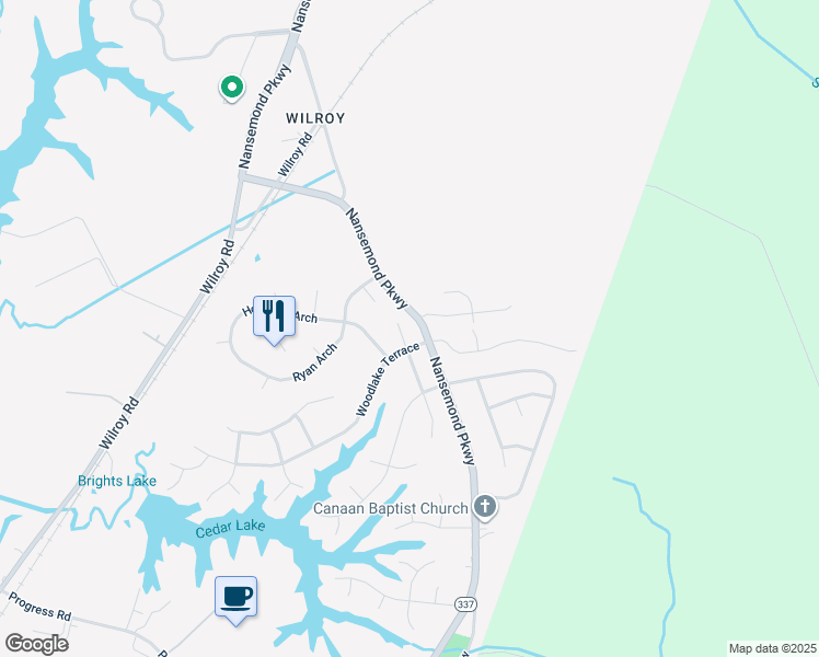 map of restaurants, bars, coffee shops, grocery stores, and more near 204 Equinox Landing in Suffolk