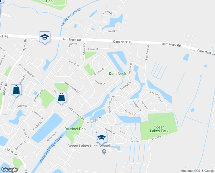 map of restaurants, bars, coffee shops, grocery stores, and more near 773 Daimler Drive in Virginia Beach