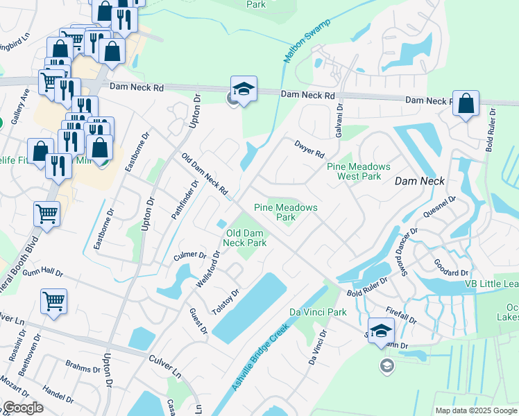 map of restaurants, bars, coffee shops, grocery stores, and more near 894 Old Dam Neck Road in Virginia Beach