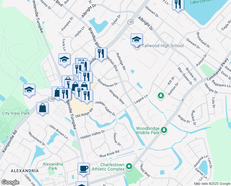 map of restaurants, bars, coffee shops, grocery stores, and more near 5432 Wingate Way in Virginia Beach