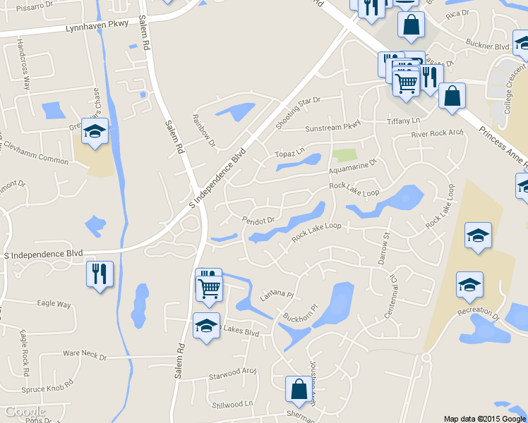 map of restaurants, bars, coffee shops, grocery stores, and more near 1844 Rock Lake Loop in Virginia Beach