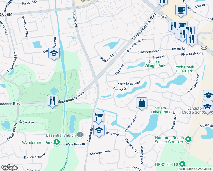 map of restaurants, bars, coffee shops, grocery stores, and more near 4028 Peridot Drive in Virginia Beach