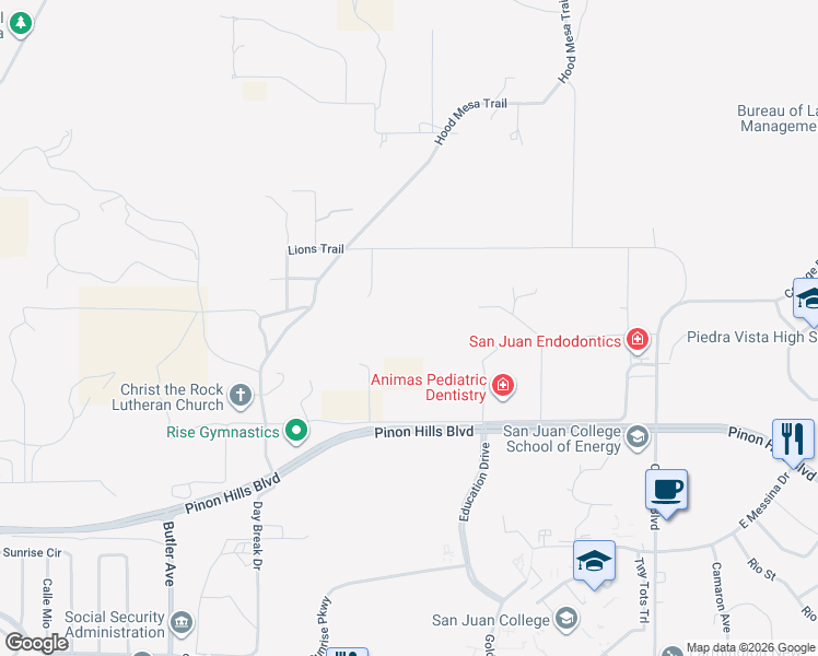 map of restaurants, bars, coffee shops, grocery stores, and more near 5740 Los Arcos Drive in Farmington