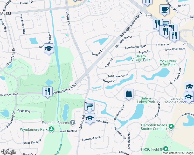 map of restaurants, bars, coffee shops, grocery stores, and more near 4028 Peridot Drive in Virginia Beach