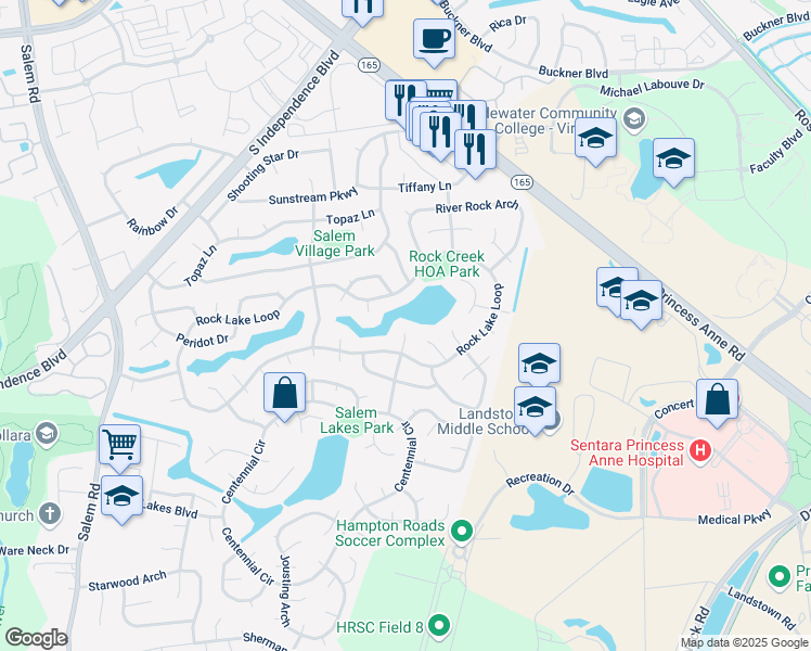 map of restaurants, bars, coffee shops, grocery stores, and more near 1646 Darrow Street in Virginia Beach