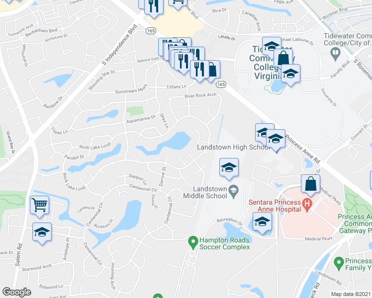 map of restaurants, bars, coffee shops, grocery stores, and more near 1900 Big Boulder Drive in Virginia Beach
