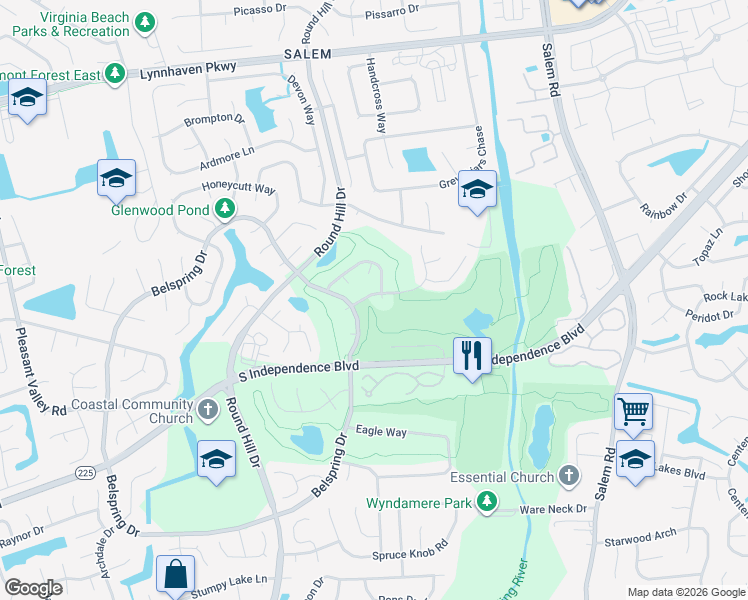 map of restaurants, bars, coffee shops, grocery stores, and more near 1976 Summerwalk Drive in Virginia Beach