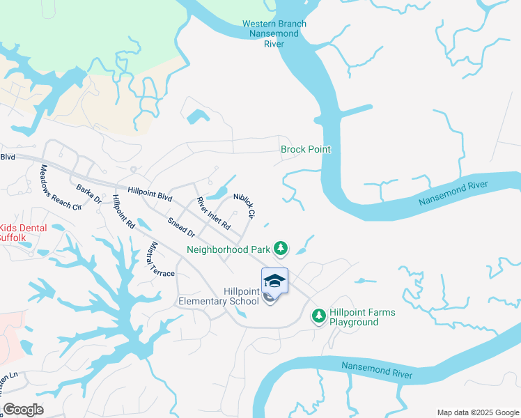 map of restaurants, bars, coffee shops, grocery stores, and more near 123 Niblick Circle in Suffolk