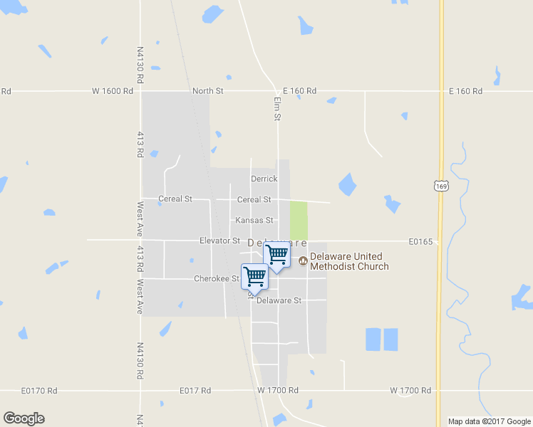 map of restaurants, bars, coffee shops, grocery stores, and more near 117 Kansas in Delaware