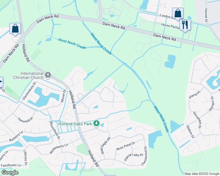 map of restaurants, bars, coffee shops, grocery stores, and more near 1888 Abbotsbury Way in Virginia Beach