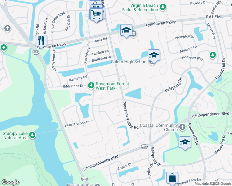 map of restaurants, bars, coffee shops, grocery stores, and more near 1317 Smyrna Circle in Virginia Beach