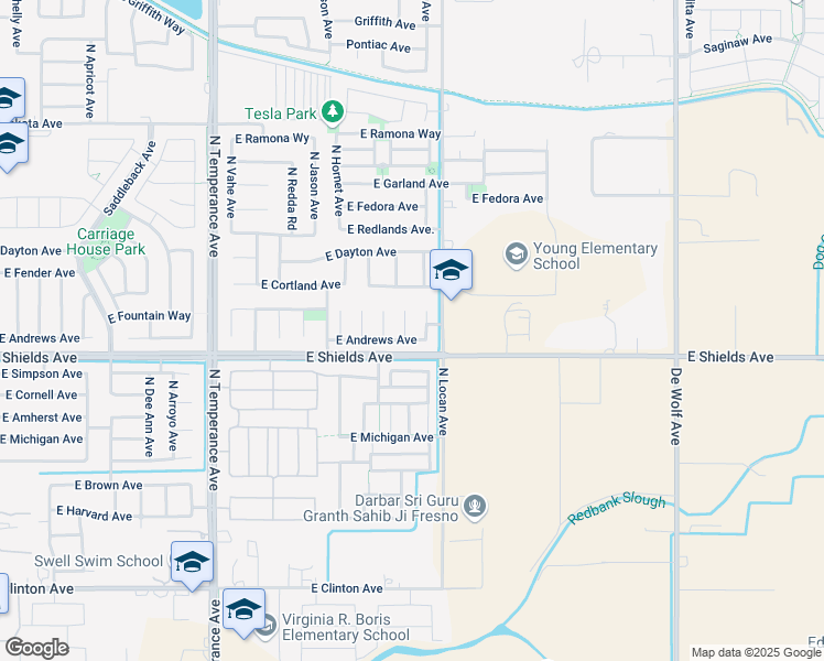 map of restaurants, bars, coffee shops, grocery stores, and more near 3034 North Hanalei Avenue in Fresno