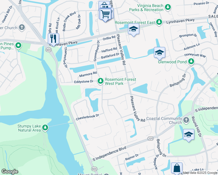 map of restaurants, bars, coffee shops, grocery stores, and more near 1317 Wellfleet Court in Virginia Beach