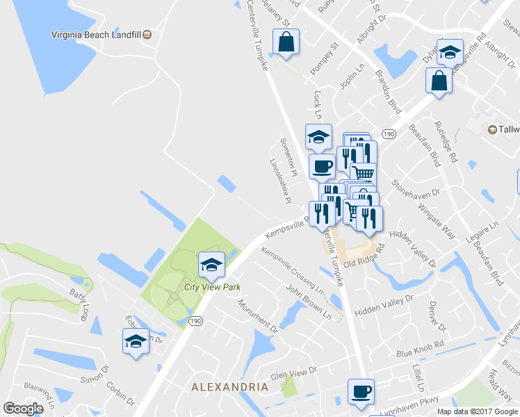 map of restaurants, bars, coffee shops, grocery stores, and more near 5712 Schoolhouse Road in Virginia Beach