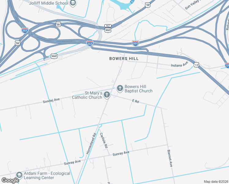 map of restaurants, bars, coffee shops, grocery stores, and more near 601 Homestead Road in Chesapeake