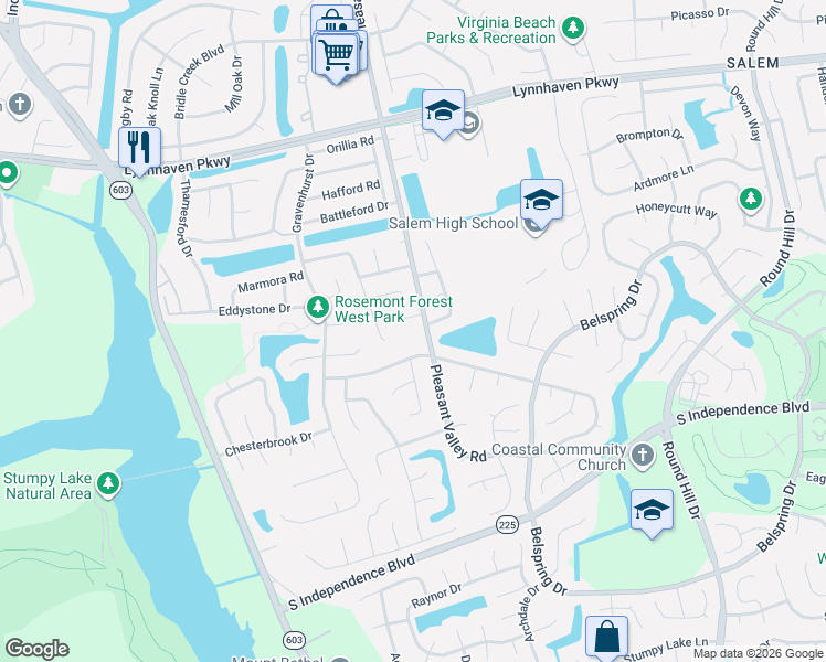 map of restaurants, bars, coffee shops, grocery stores, and more near 1317 Smyrna Circle in Virginia Beach