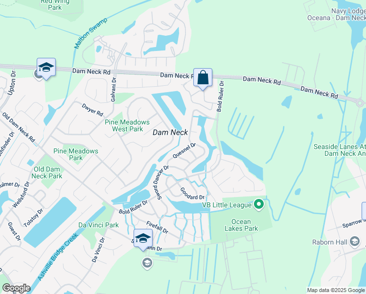 map of restaurants, bars, coffee shops, grocery stores, and more near 804 Quesnel Drive in Virginia Beach