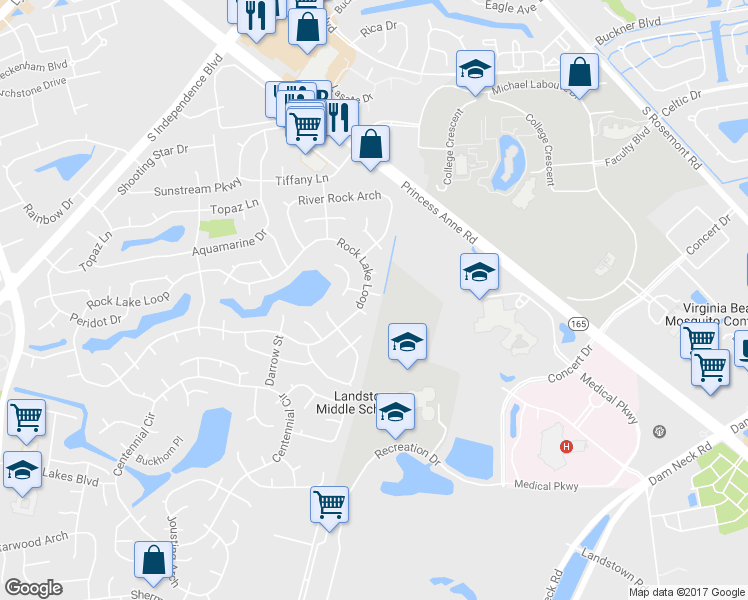 map of restaurants, bars, coffee shops, grocery stores, and more near 1905 Lapis Lane in Virginia Beach