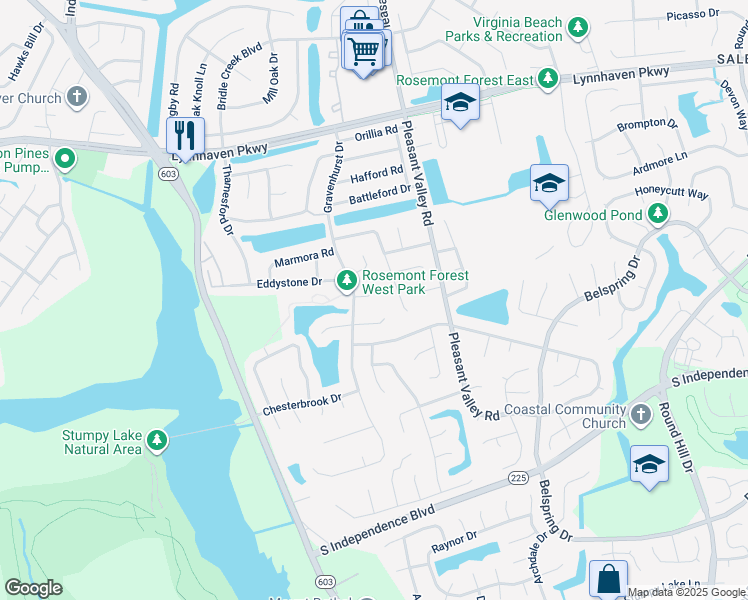 map of restaurants, bars, coffee shops, grocery stores, and more near 1317 Wellfleet Court in Virginia Beach