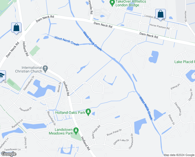 map of restaurants, bars, coffee shops, grocery stores, and more near 1904 Abbotsbury Way in Virginia Beach