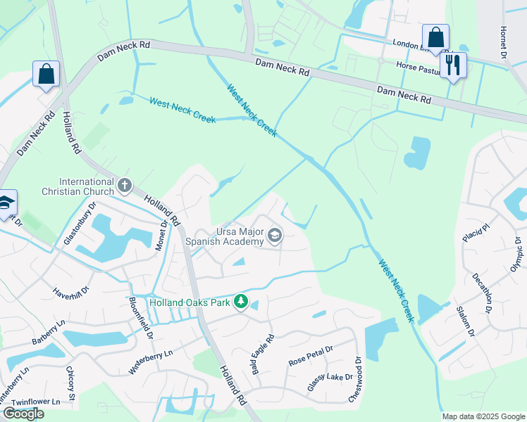 map of restaurants, bars, coffee shops, grocery stores, and more near 1908 Abbotsbury Way in Virginia Beach