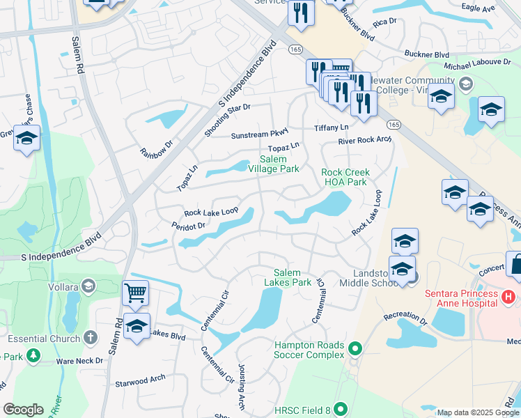map of restaurants, bars, coffee shops, grocery stores, and more near 1753 Moonstone Drive in Virginia Beach