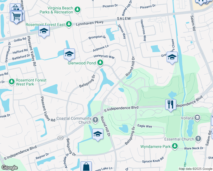 map of restaurants, bars, coffee shops, grocery stores, and more near 2000 Dunn Court in Virginia Beach