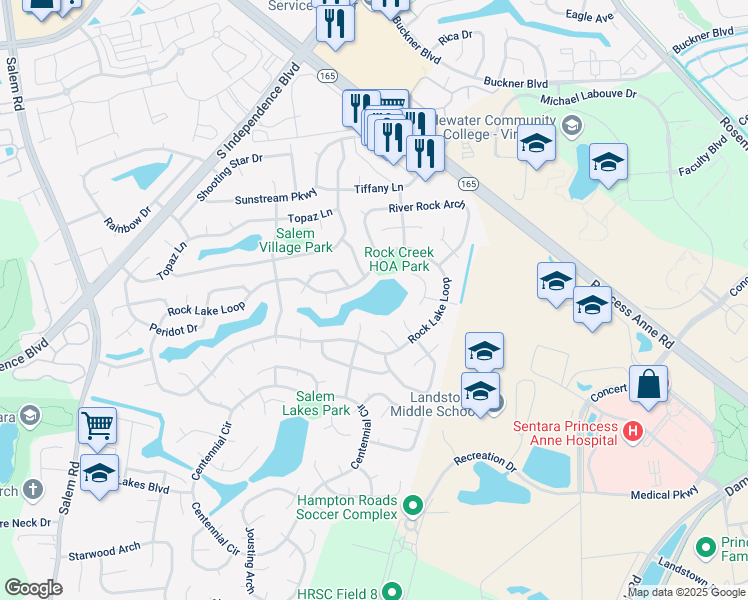 map of restaurants, bars, coffee shops, grocery stores, and more near 1646 Darrow Street in Virginia Beach