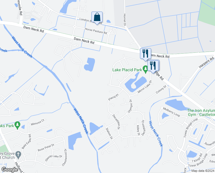 map of restaurants, bars, coffee shops, grocery stores, and more near 1769 Olympic Drive in Virginia Beach