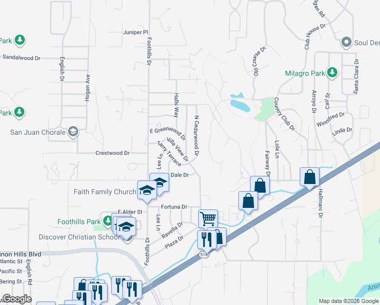 map of restaurants, bars, coffee shops, grocery stores, and more near 5508 Cedarwood Drive in Farmington