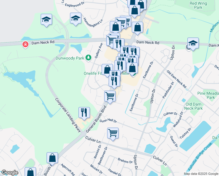 map of restaurants, bars, coffee shops, grocery stores, and more near 1756 General Booth Boulevard in Virginia Beach